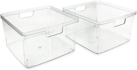 2-Pack Square Clear Storage Bins (10' L x 10' W x 6.1' H) w/Cutout Handles, Plastic Organizer for Home, Office, Kitchen, Fridge/Freezer, Bathroom 2-Pack Square Clear Storage Bins (10' L x 10' W x 6.1' H) w/Cutout Handles, Plastic Organizer for Home, Office, Kitchen, Fridge/Freezer, Bathroom